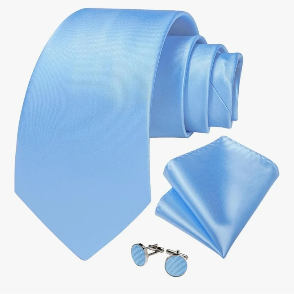 NWT Mens Solid Color Tie and Pocket Square Set Woven Silk Plain Necktie